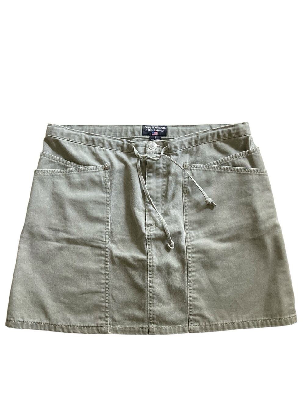 Vintage Y2k Polo Jeans Ralph Lauren Olive Cotton Cargo Boho Utility Mini Skirt S